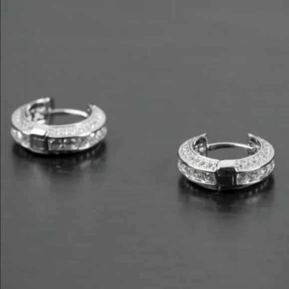 2ct Diamond 18K White Gold Earrings Womens Huggies Hoops 2 ct 18 Karat K Jewelry